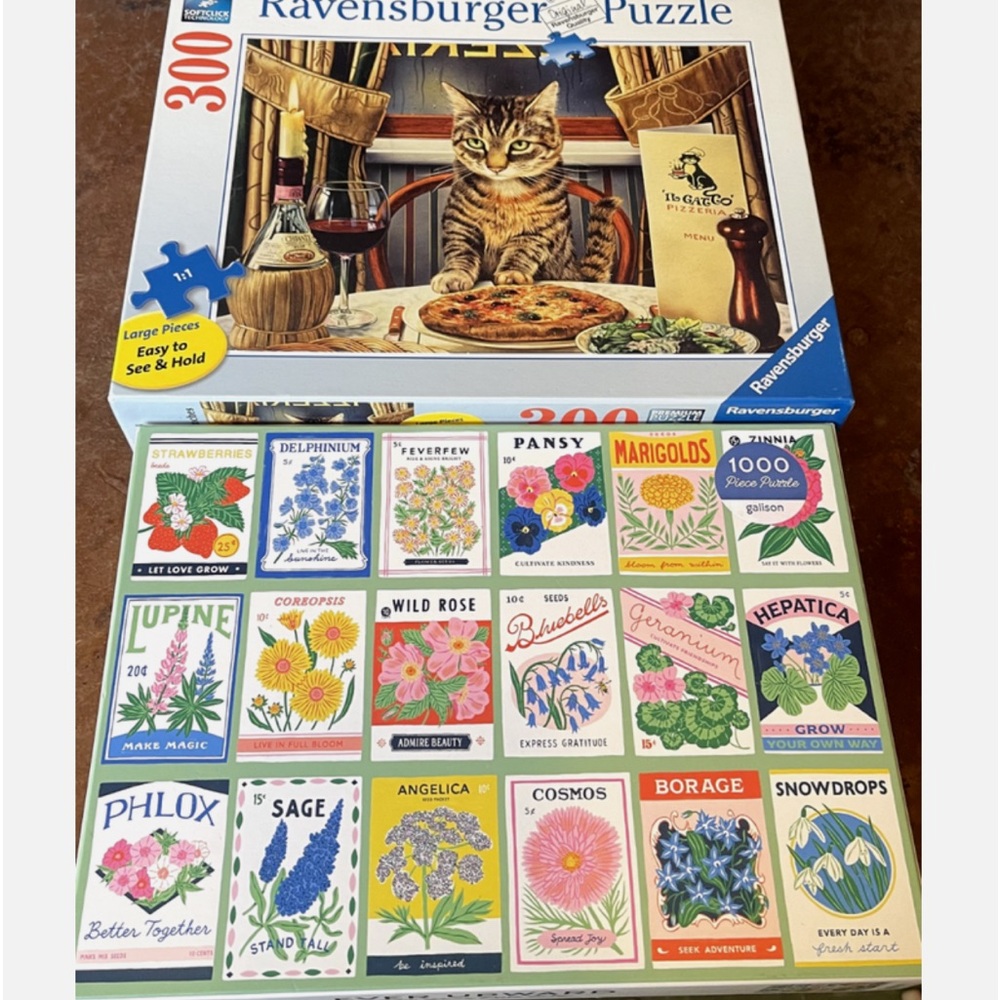 TWO (2) Puzzles Ever Upward Galison and Ravensburg Cat Italian Pizza UNOPENED